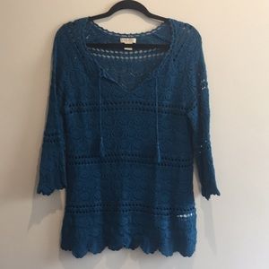 Lucky Brand Blue 3/4 Sleeve Sweater